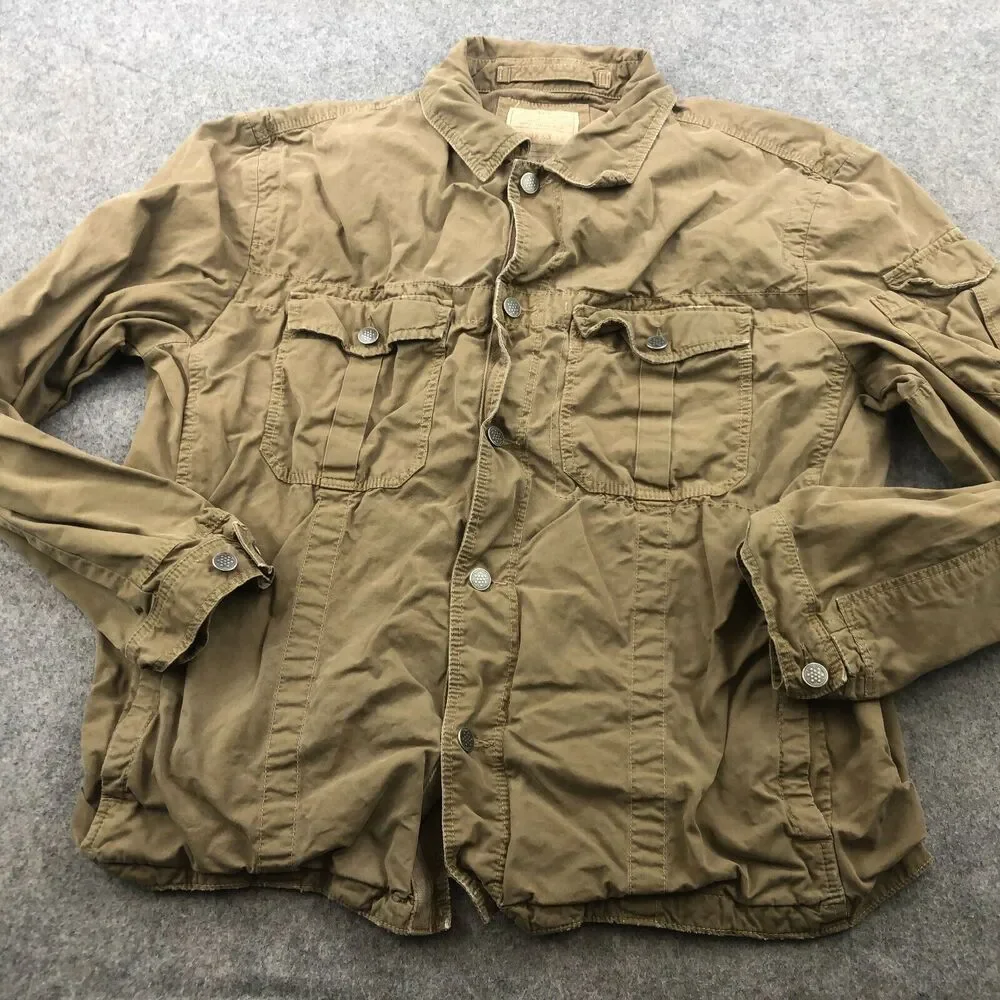 J Crew Jacket Mens Large Beige Solid Military Field Broken In Pockets - Picture 2 of 9
